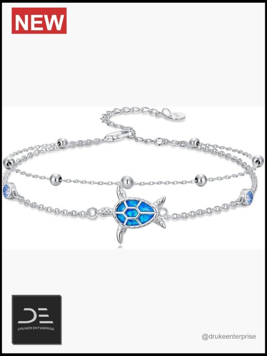 Jewelry - Sterling Silver Sea Turtle Double Layered Charm Bracelet